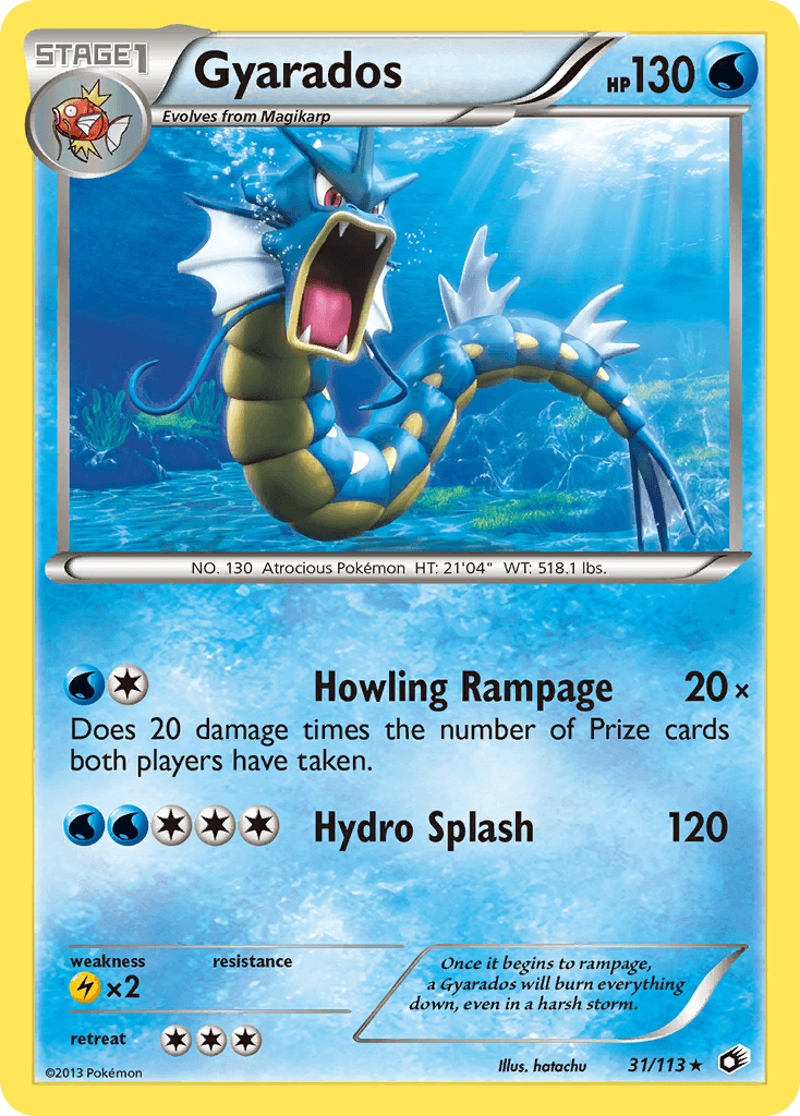 31, Black & White: Legendary Treasures, Lightning[×2], Normal, Rare, Reverse Holofoil, Water Gyarados (31/113) [Black & White: Legendary Treasures] - Trading Card World