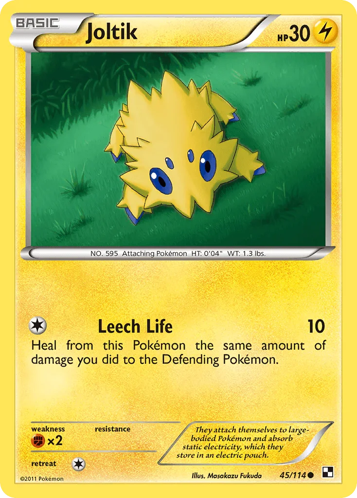 45, Black & White: Base Set, Common, Fighting[×2], Lightning, Normal, Reverse Holofoil Joltik (45/114) [Black & White: Base Set] - Trading Card World