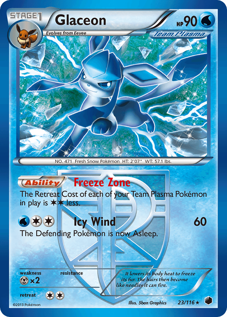 23, Black & White: Plasma Freeze, Metal[×2], Normal, Rare, Reverse Holofoil, Water Glaceon (23/116) [Black & White: Plasma Freeze] - Trading Card World