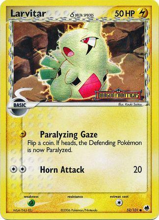 52, Common, EX: Dragon Frontiers, Grass[×2], Lightning, Reverse Holofoil Larvitar (52/101) (Delta Species) (Stamped) [EX: Dragon Frontiers] - Trading Card World