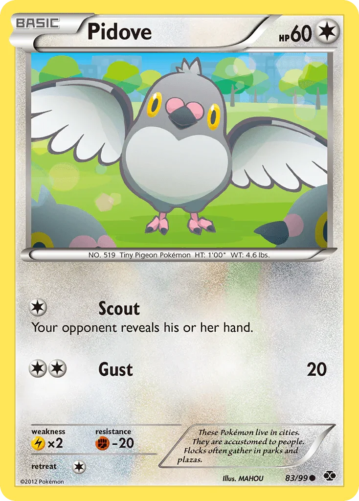 83, Black & White: Next Destinies, Colorless, Common, Fighting[-20], Lightning[×2], Normal, Reverse Holofoil Pidove (83/99) [Black & White: Next Destinies] - Trading Card World