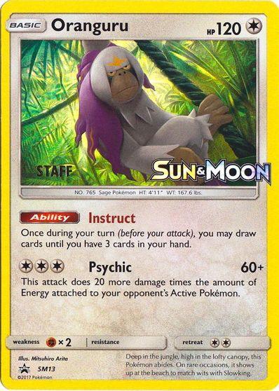 Colorless, Fighting [x2], Holofoil, Promo, SM13, Sun & Moon: Black Star Promos Oranguru (SM13) (Staff Prerelease Promo) [Sun & Moon: Black Star Promos] - Trading Card World