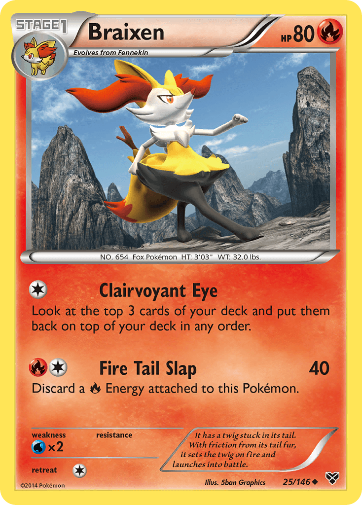 25, Fire, Normal, Reverse Holofoil, Uncommon, Water[×2], XY: Base Set Braixen (25/146) [XY: Base Set] - Trading Card World