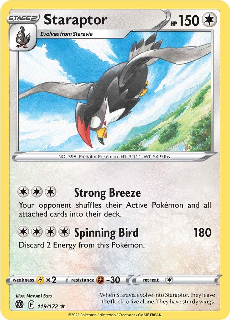 119, Colorless, Fighting [-30], Lightning [x2], Normal, Rare, Reverse Holofoil, Sword & Shield: Brilliant Stars Staraptor (119/172) [Sword & Shield: Brilliant Stars] - Trading Card World