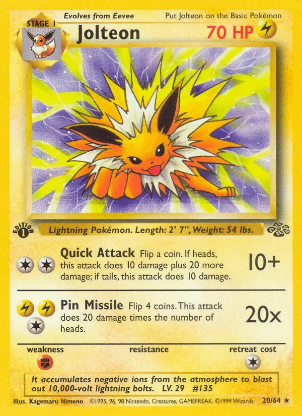 1st Edition Normal, 20, Fighting[×2], Jungle 1st Edition, Lightning, Rare Jolteon (20/64) [Jungle 1st Edition] - Trading Card World