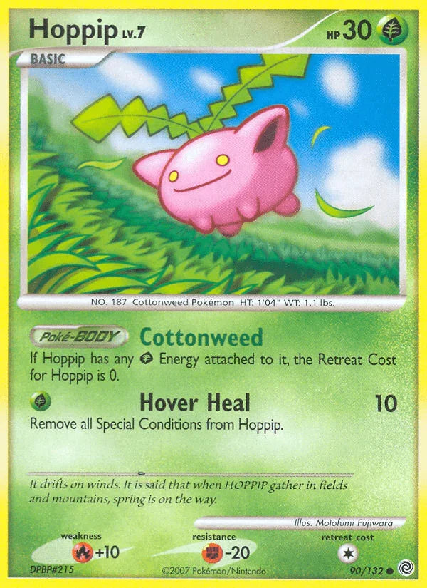 90, Common, Diamond & Pearl: Secret Wonders, Fighting[-20], Fire[+10], Grass, Normal, Reverse Holofoil Hoppip (90/132) [Diamond & Pearl: Secret Wonders] - Trading Card World