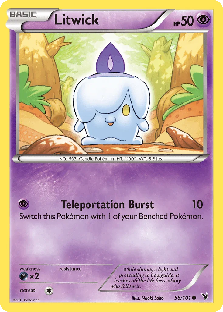 58, Black & White: Noble Victories, Common, Darkness[×2], Normal, Psychic, Reverse Holofoil Litwick (58/101) [Black & White: Noble Victories] - Trading Card World