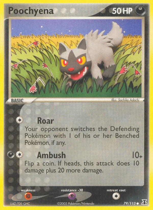 79, Common, Darkness, EX: Delta Species, Fighting[×2], Normal, Psychic[-30] Poochyena (79/113) [EX: Delta Species] - Trading Card World