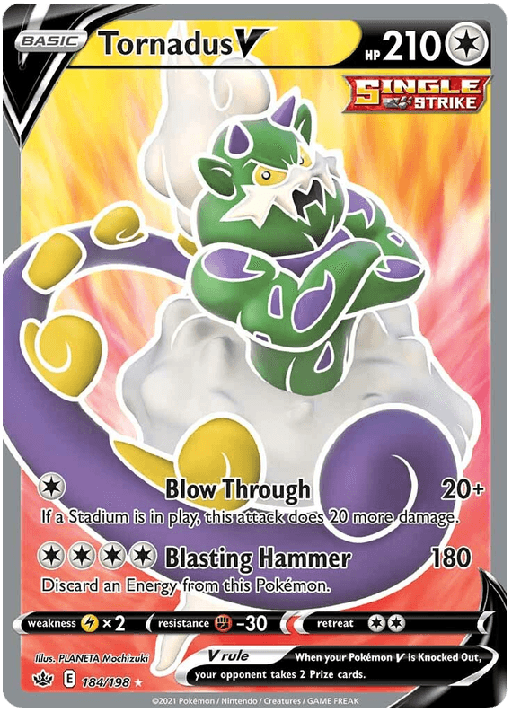 184, Colorless, Fighting [-30], Holofoil, Lightning [x2], Sword & Shield: Chilling Reign, Ultra Rare Tornadus V (184/198) [Sword & Shield: Chilling Reign] - Trading Card World