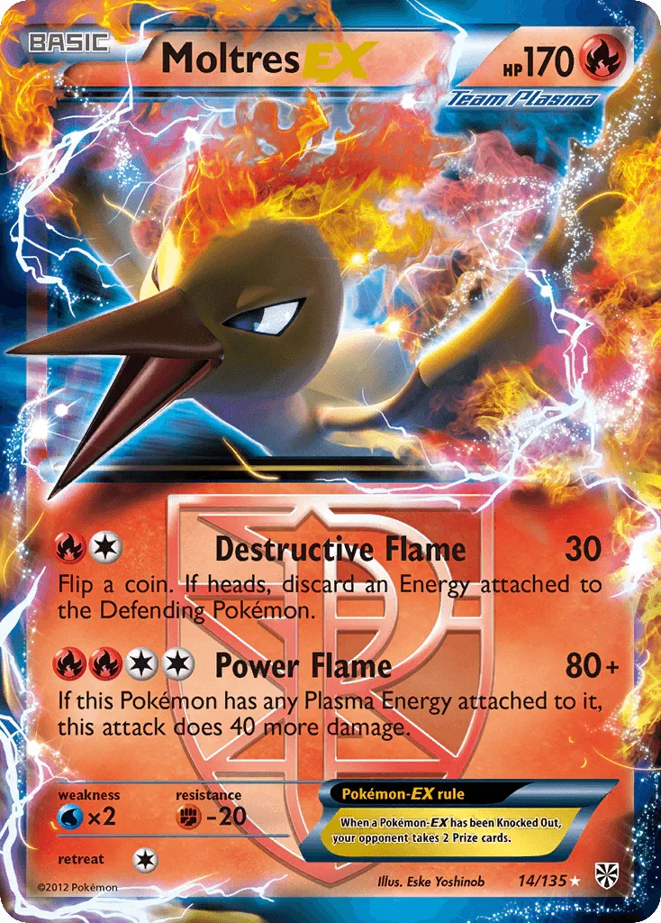 14, Black & White: Plasma Storm, Fighting[-20], Fire, Holofoil, Ultra Rare, Water[×2] Moltres EX (14/135) [Black & White: Plasma Storm] - Trading Card World