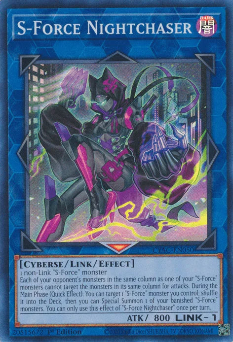 1st Edition, Cyberse, Cyberstorm Access, Dark, Link/Effect Monster, Super Rare S-Force Nightchaser [CYAC-EN050] Super Rare - Trading Card World