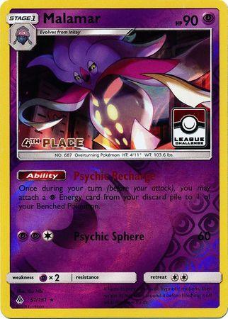 51, Promo, Psychic, Psychic[×2], Reverse Holofoil, Sun & Moon: Forbidden Light Malamar (51/131) (League Promo 4th Place) [Sun & Moon: Forbidden Light] - Trading Card World