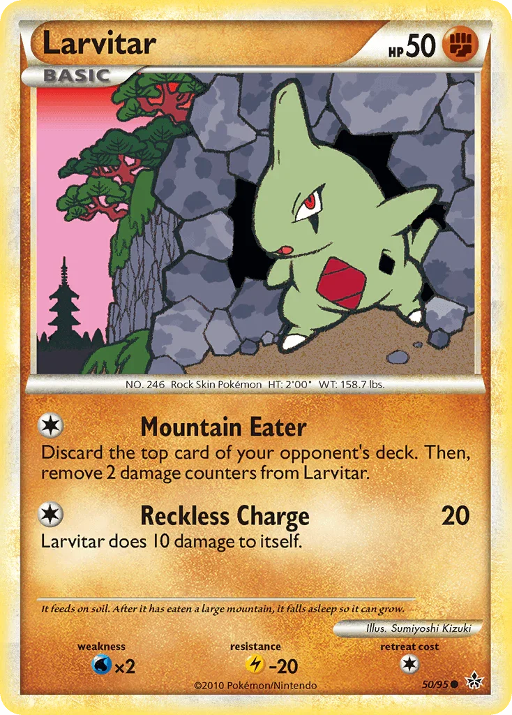 50, Common, Fighting, HeartGold & SoulSilver: Unleashed, Lightning[-20], Normal, Reverse Holofoil, Water[×2] Larvitar (50/95) [HeartGold & SoulSilver: Unleashed] - Trading Card World
