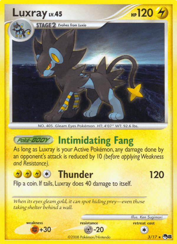 Fighting[+30], Holofoil, Lightning, Metal[-20], Normal, POP Series 8, Rare Luxray (3/17) [POP Series 8] - Trading Card World