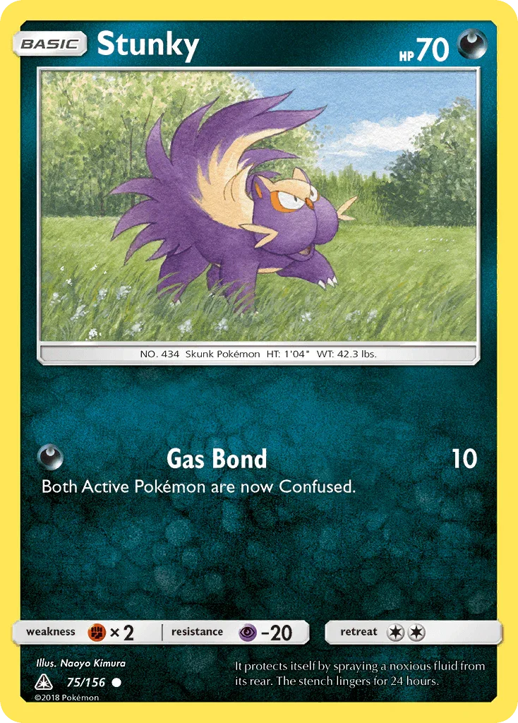 75, Common, Darkness, Fighting[×2], Normal, Psychic[-20], Reverse Holofoil, Sun & Moon: Ultra Prism Stunky (75/156) [Sun & Moon: Ultra Prism] - Trading Card World