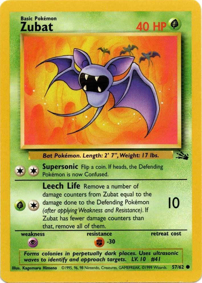 57, Common, Fighting[-30], Fossil Unlimited, Grass, Normal, Psychic[×2] Zubat (57/62) [Fossil Unlimited] - Trading Card World