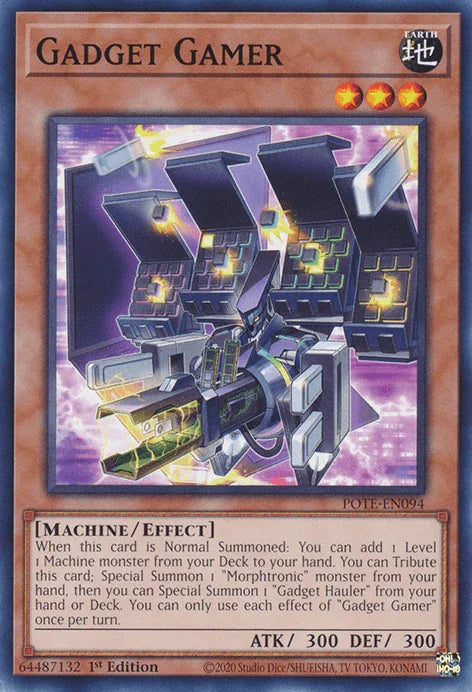 1st Edition, Common, Earth, Effect Monster, Machine, Power of the Elements, Unlimited Gadget Gamer [POTE-EN094] Common - Trading Card World