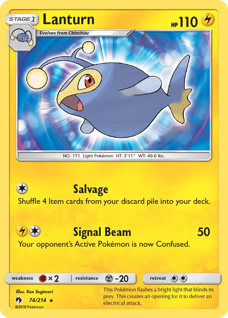 74, Fighting[×2], Lightning, Metal[-20], Normal, Rare, Reverse Holofoil, Sun & Moon: Lost Thunder Lanturn (74/214) [Sun & Moon: Lost Thunder] - Trading Card World