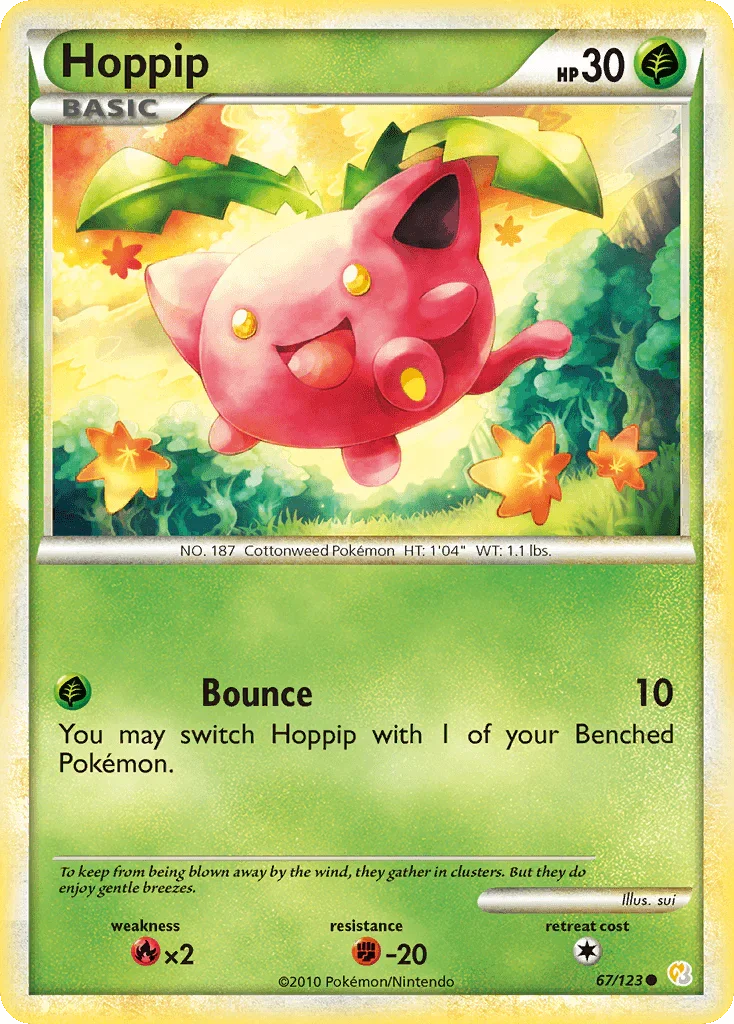 67, Common, Fighting[-20], Fire[×2], Grass, HeartGold & SoulSilver: Base Set, Normal, Reverse Holofoil Hoppip (67/123) [HeartGold & SoulSilver: Base Set] - Trading Card World