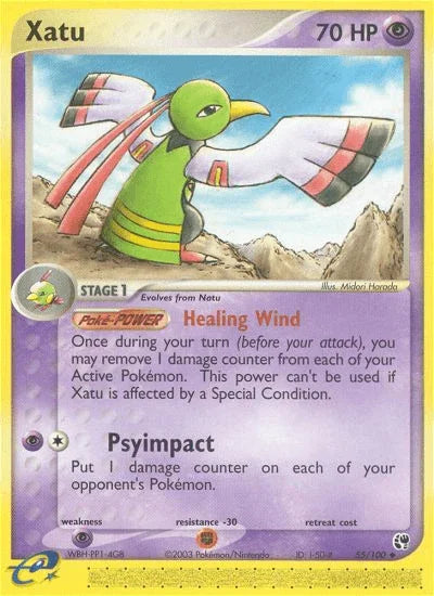 55, EX: Sandstorm, Fighting[-30], Normal, Psychic, Psychic[×2], Reverse Holofoil, Uncommon Xatu (55/100) [EX: Sandstorm] - Trading Card World