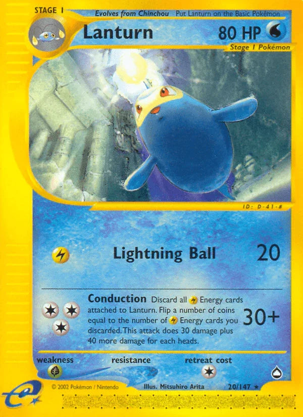 20, Aquapolis, Grass[×2], Normal, Rare, Reverse Holofoil, Water Lanturn (20/147) [Aquapolis] - Trading Card World