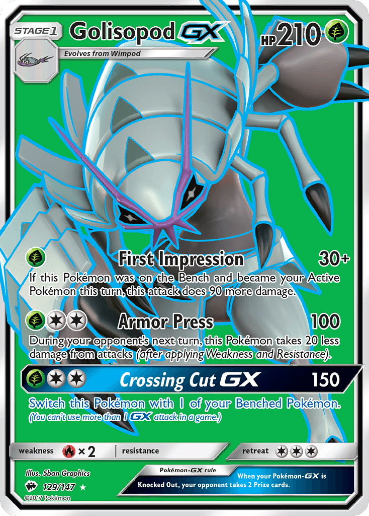 129, Fire[×2], Grass, Holofoil, Sun & Moon: Burning Shadows, Ultra Rare Golisopod GX (129/147) [Sun & Moon: Burning Shadows] - Trading Card World
