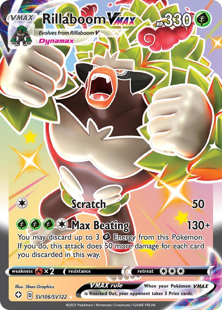 Fire[×2], Grass, Holofoil, SV106, Sword & Shield: Shining Fates, Ultra Rare Rillaboom VMAX (SV106/SV122) [Sword & Shield: Shining Fates] - Trading Card World
