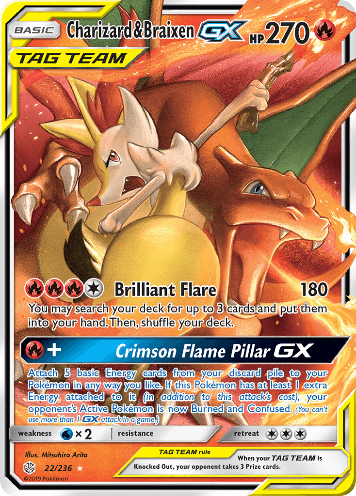 22, Fire, Holofoil, Sun & Moon: Cosmic Eclipse, Ultra Rare, Water[×2] Charizard & Braixen GX (22/236) [Sun & Moon: Cosmic Eclipse] - Trading Card World
