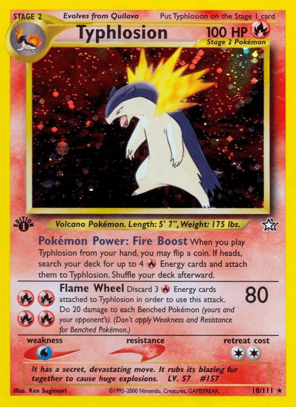 18, 1st Edition Holofoil, Fire, Holo Rare, Neo Genesis 1st Edition, Water[×2] Typhlosion (18/111) [Neo Genesis 1st Edition] - Trading Card World