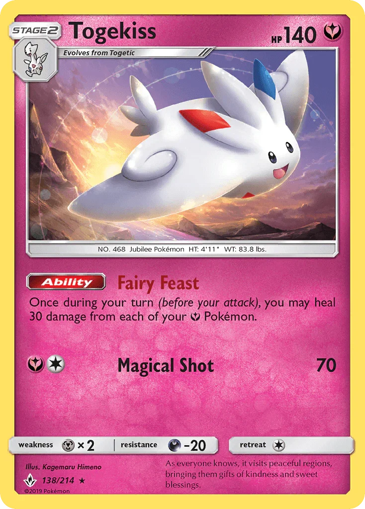 138, Darkness[-20], Fairy, Holo Rare, Holofoil, Metal[×2], Reverse Holofoil, Sun & Moon: Unbroken Bonds Togekiss (138/214) [Sun & Moon: Unbroken Bonds] - Trading Card World