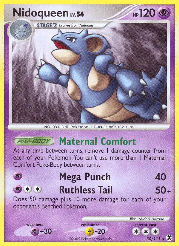 30, Lightning[-20], Normal, Platinum: Rising Rivals, Psychic, Psychic[+30], Rare, Reverse Holofoil Nidoqueen (30/111) [Platinum: Rising Rivals] - Trading Card World