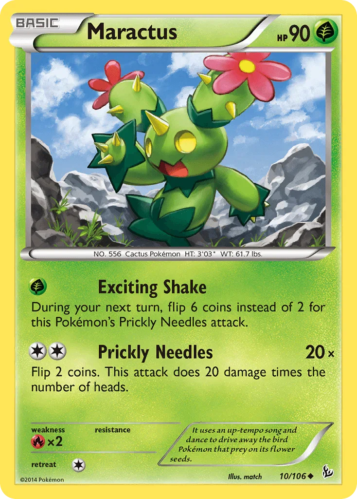 10, Fire[×2], Grass, Normal, Reverse Holofoil, Uncommon, XY: Flashfire Maractus (10/106) [XY: Flashfire] - Trading Card World