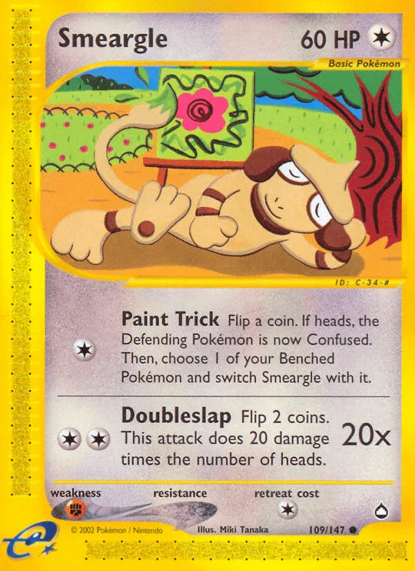 109, Aquapolis, Colorless, Common, Fighting[×2], Normal, Reverse Holofoil Smeargle (109/147) [Aquapolis] - Trading Card World
