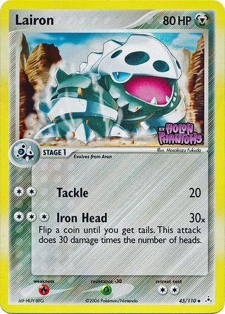 45, EX: Holon Phantoms, Fire[×2], Grass[-30], Metal, Reverse Holofoil, Uncommon Lairon (45/110) (Stamped) [EX: Holon Phantoms] - Trading Card World