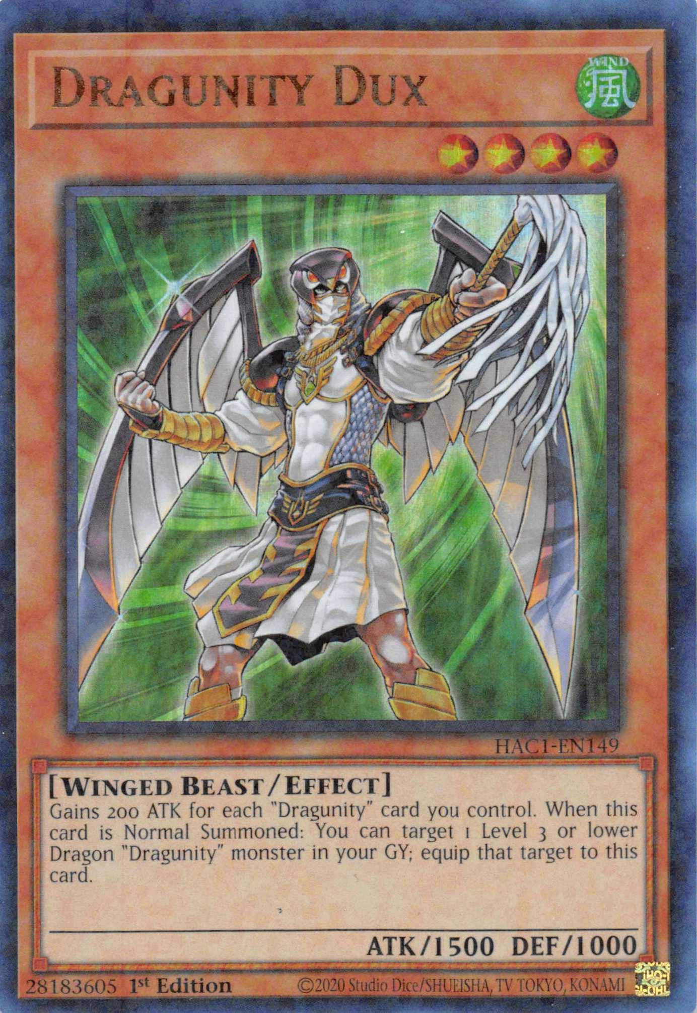 1st Edition, Effect Monster, Hidden Arsenal: Chapter 1, Parallel Rare, Wind, Winged Beast Dragunity Dux (Duel Terminal) [HAC1-EN149] Parallel Rare - Trading Card World