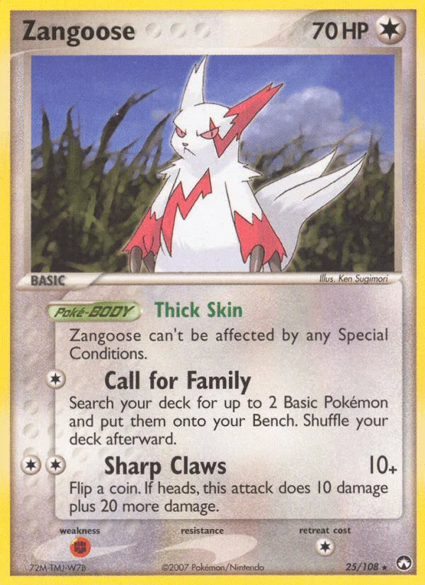 25, Colorless, EX: Power Keepers, Fighting[×2], Normal, Rare Zangoose (25/108) [EX: Power Keepers] - Trading Card World