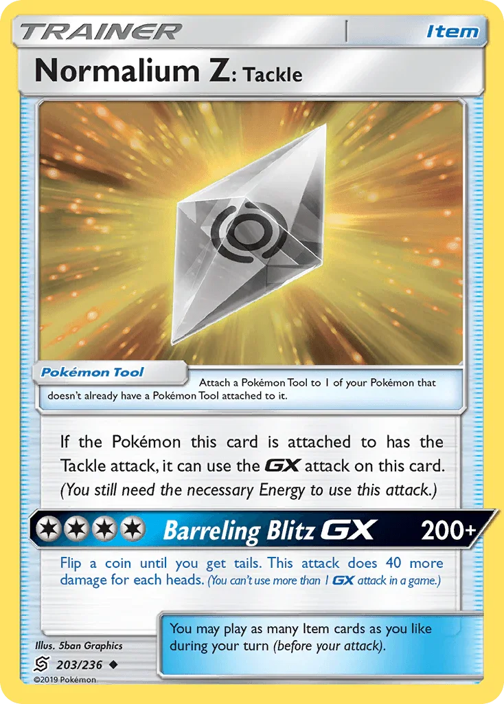 203, Item, Normal, Reverse Holofoil, Sun & Moon: Unified Minds, Uncommon Normalium Z: Tackle (203/236) [Sun & Moon: Unified Minds] - Trading Card World