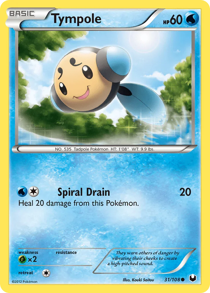 31, Black & White: Dark Explorers, Common, Grass[×2], Normal, Reverse Holofoil, Water Tympole (31/108) [Black & White: Dark Explorers] - Trading Card World