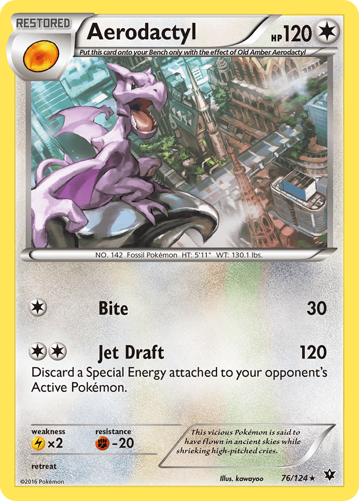 76, Colorless, Fighting[-20], Lightning[×2], Normal, Rare, Reverse Holofoil, XY: Fates Collide Aerodactyl (76/124) [XY: Fates Collide] - Trading Card World