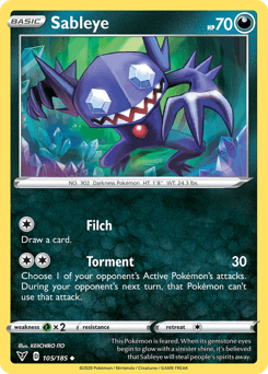 105, Darkness, Grass[×2], Normal, Reverse Holofoil, Sword & Shield: Vivid Voltage, Uncommon Sableye (105/185) [Sword & Shield: Vivid Voltage] - Trading Card World
