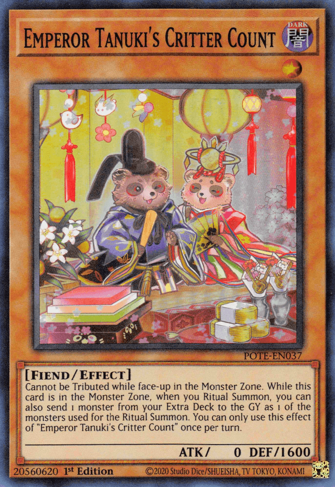 1st Edition, Dark, Effect Monster, Fiend, Power of the Elements, Super Rare, Unlimited Emperor Tanuki's Critter Count [POTE-EN037] Super Rare - Trading Card World