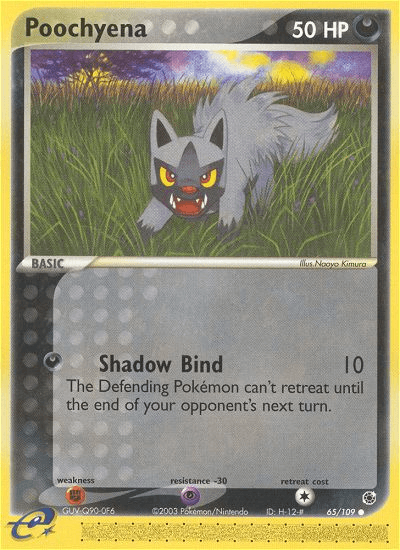 65, Common, Darkness, EX: Ruby & Sapphire, Fighting[×2], Normal, Psychic[-30], Reverse Holofoil Poochyena (65/109) [EX: Ruby & Sapphire] - Trading Card World