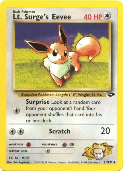 51, Colorless, Fighting[×2], Gym Challenge Unlimited, Normal, Psychic[-30], Uncommon Lt. Surge's Eevee (51/132) [Gym Challenge Unlimited] - Trading Card World