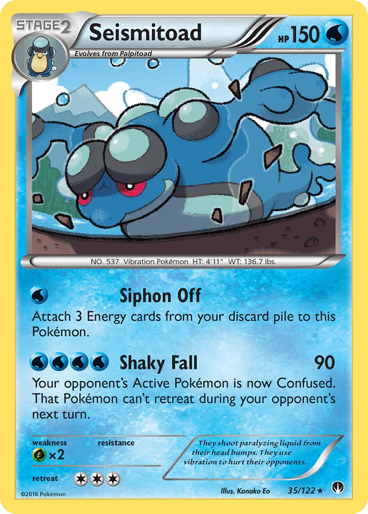 35, Grass[×2], Normal, Rare, Reverse Holofoil, Water, XY: BREAKpoint Seismitoad (35/122) [XY: BREAKpoint] - Trading Card World