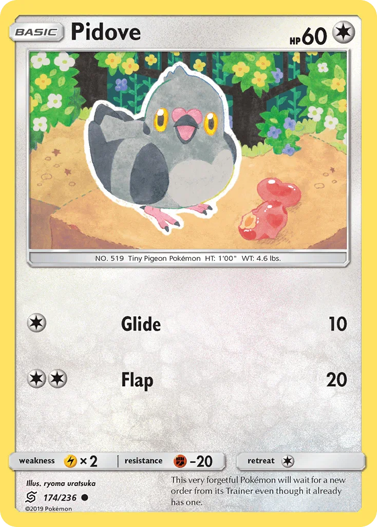 174, Colorless, Common, Fighting[-20], Lightning[×2], Normal, Reverse Holofoil, Sun & Moon: Unified Minds Pidove (174/236) [Sun & Moon: Unified Minds] - Trading Card World