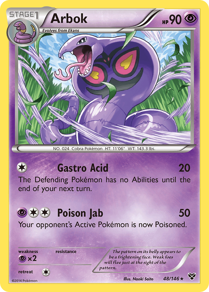 48, Normal, Psychic, Psychic[×2], Rare, Reverse Holofoil, XY: Base Set Arbok (48/146) [XY: Base Set] - Trading Card World
