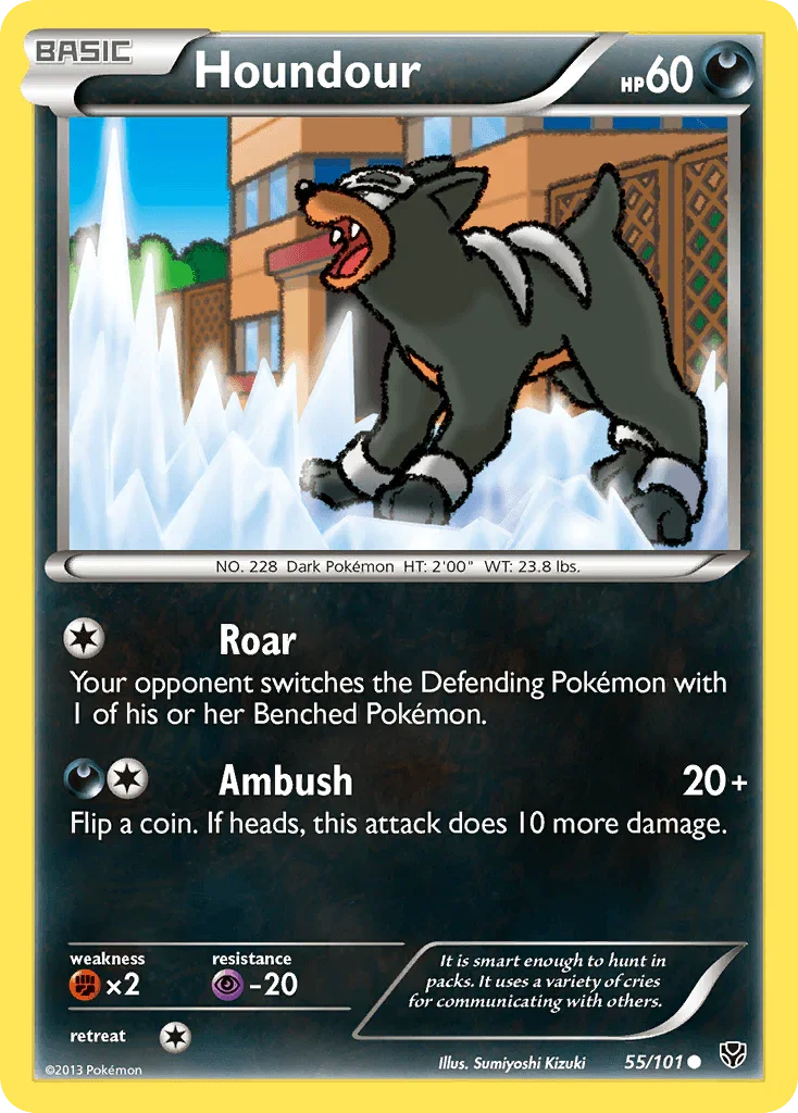 55, Black & White: Plasma Blast, Common, Darkness, Fighting[×2], Normal, Psychic[-20], Reverse Holofoil Houndour (55/101) [Black & White: Plasma Blast] - Trading Card World