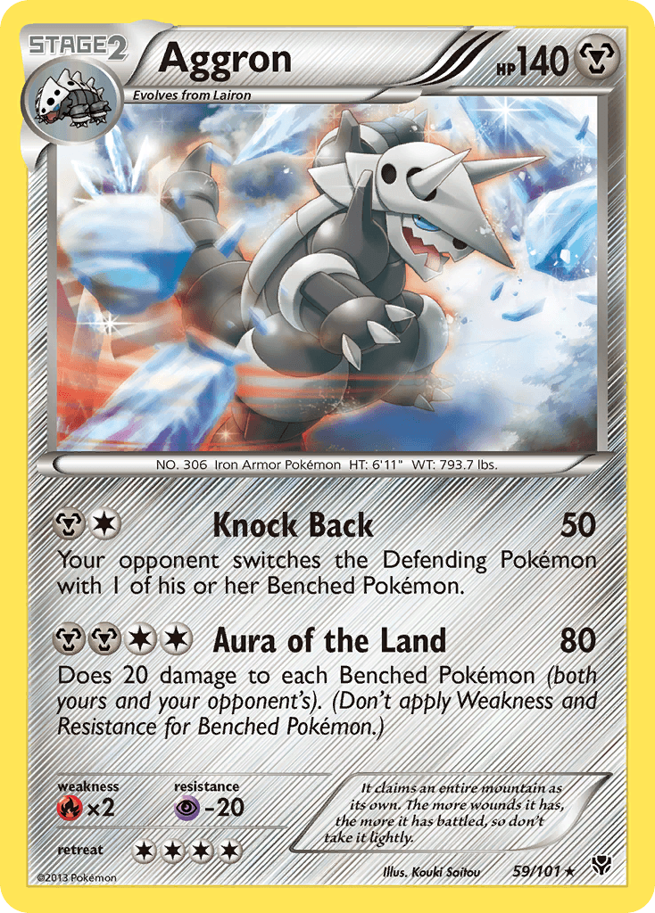 59, Black & White: Plasma Blast, Fire[×2], Metal, Normal, Psychic[-20], Rare, Reverse Holofoil Aggron (59/101) [Black & White: Plasma Blast] - Trading Card World