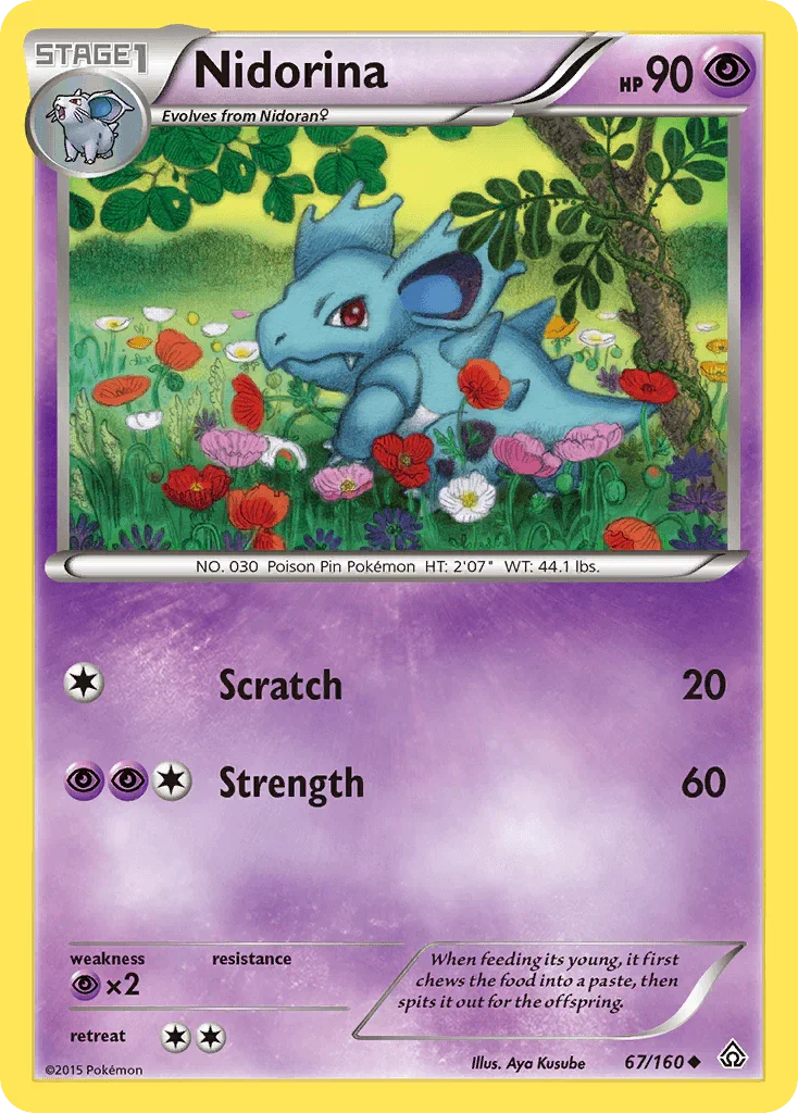 67, Normal, Psychic, Psychic[×2], Reverse Holofoil, Uncommon, XY: Primal Clash Nidorina (67/160) [XY: Primal Clash] - Trading Card World