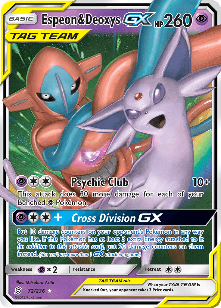 72, Holofoil, Psychic, Psychic[×2], Sun & Moon: Unified Minds, Ultra Rare Espeon & Deoxys GX (72/236) [Sun & Moon: Unified Minds] - Trading Card World